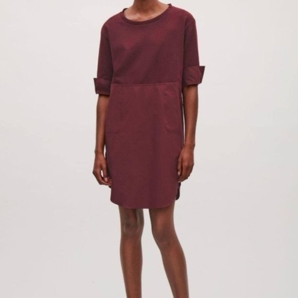 Cos Knit and Poplin Cotton Burgundy Dress Size medium